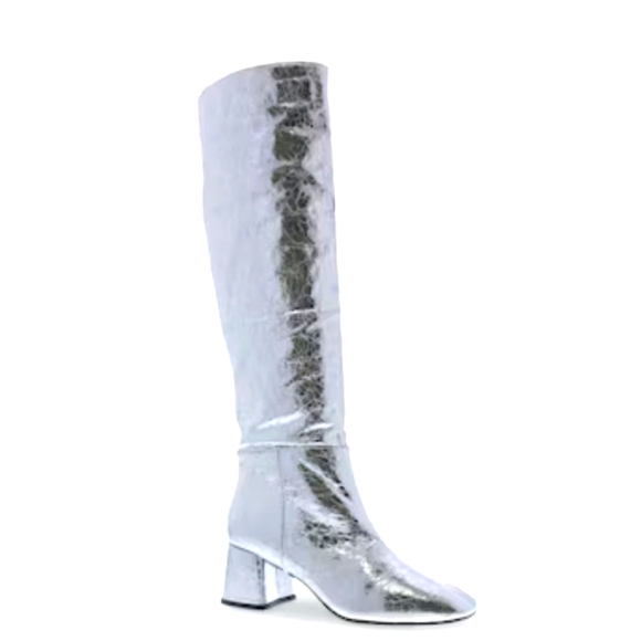 BELLINI REMI WOMEN KNEE HIGH BOOTS SILVER METALLIC CRINKLE 13 NIB - Picture 1 of 10